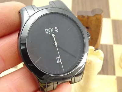 HUGO BOSS Men's 42mm Black Dial Designer Ceramic Date Wristwatch Head • £4.99