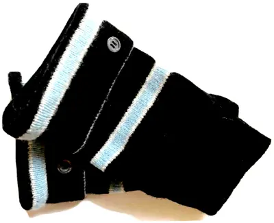 $33.49 • Buy Fingerless Gloves Black Blue White Stripe 100% Lambswool Wool M Medium Mittens