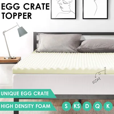 $54.95 • Buy All Size Egg Crate Mattress Topper High Density Foam Underlay Protector - 5CM