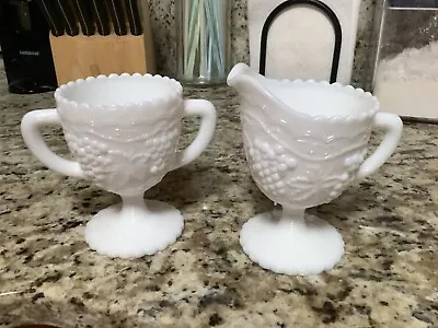 Milk Glass Sugar And Creamer Indiana Glass Grape And Cable • $14