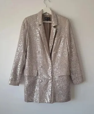 Zara Champagne Oversized Sequin Blazer Jacket Size S Small 8 10 • $63.15