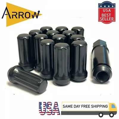 16x Black 2  M12x1.5 7 Spline Tuner Lug Nuts And Key Fit Chevy Ford Mercury • $20.23