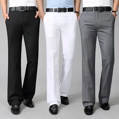 Mens Bell Bottom Pants Retro 60s 70s Flared Formal Dress Trousers Slim Business • $54.93