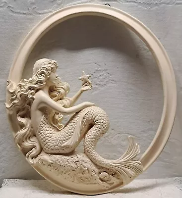 Large Figural Carved Mermaid Starfish Oval Wall Art Hanging • $29.99