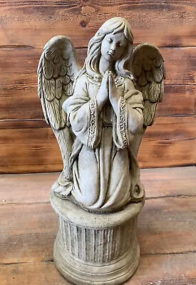 Stone Garden Praying Angel Woman Girl On Plinth Statue Ornament • £77.35