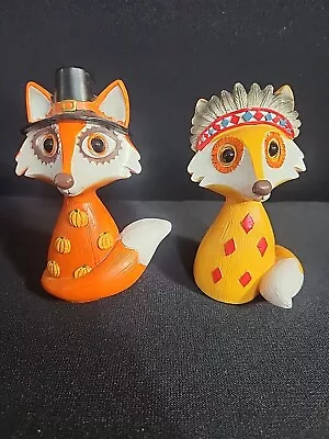 Thanksgiving Pilgrim And Indian Resin Fox Figurines Fall Decorations Set  • $20.99