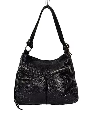 TYLIE MALIBU Black Crinkled Patent Leather Hobo Shoulder Bag • $149