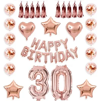 Rose Gold Happy Birthday Party Bunting Banner Confetti Balloons DECORATIONS • £3.99