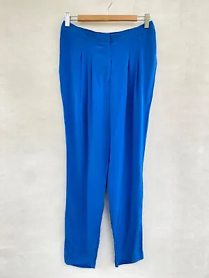 ☘️ Zimmermann 100% Silk Tapered Leg Elastic Waist High Rise Pants Blue Size 12 • $99