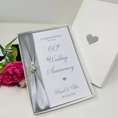 £11.99 • Buy 60th Diamond Wedding Anniversary Greeting Card & Gift Box Luxury Ribbon
