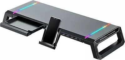 RGB Gaming Computer Monitor Stand Riser - 4 USB 3.0 Hub 3 Length Adjustable • $59.99