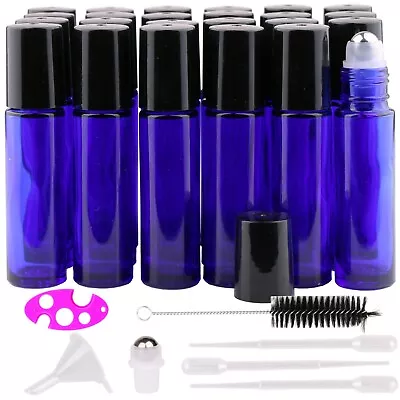 24 Packs 10ml Cobalt Blue Roller Bottles For Essential Oils Roll On Ball Bottle • $20.99