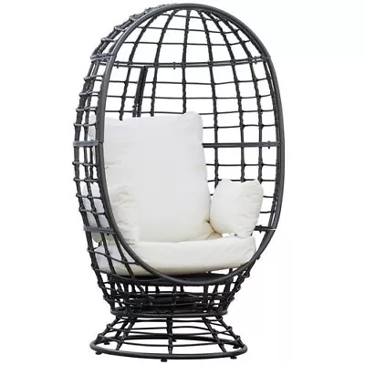 Swivel Egg Chair Rattan Outdoor Chair With Cushion For Patio Black Outsunny • £197.60