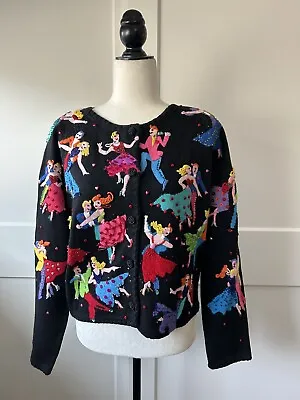 VTG '98 Michael Simon NY Dancing Beaded Embroidered SEQUIN Cardigan Sweater Sz M • $135