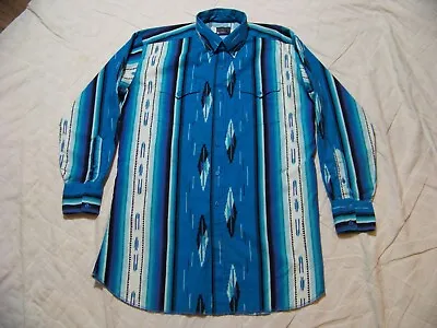 Men's Vintage Panhandle Slim Western Shirt - 17 - 1/2 X 35 - Blue Aztec Print • $24.99