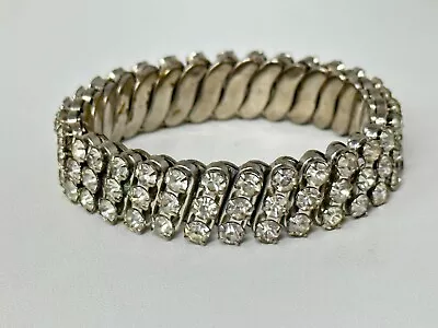 Vintage 3-Rows Of Clear Rhinestones Watch Band 6  Stretch Bracelet • $19.99