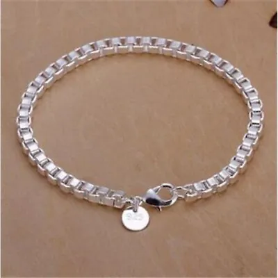 925 Sterling Silver Box Link Chain Bangle Bracelet For Women  • $2.68