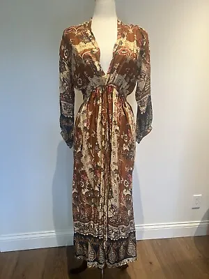 Panache Accessories Maxi Cardigan Bohemian Brown Snap Front Womens Small NWOT • $15