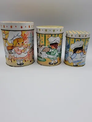 Vintage Metal Tin House Of Lloyd Nesting Tins Lot Of 3 1985 Baking Kids • $19.99