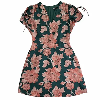 J Crew Mercantile Short Sleeve Tie Shoulder Dress Sz 4  Floral Lined Sheath Zip • $29.99