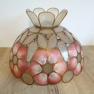 Vintage Cream Pink Capiz Shell Floral Ceiling Light / Lamp Shade + Crown - 34cm • £24