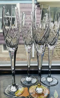 Mikasa English Garden Champagne Flute Swirl Cut Gray Floral Barware Crystal-4 • $109.99