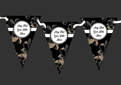 Black And Vintage Gold Floral Personalised Shabby Chic Garden Tea Party Bunting • £7.99