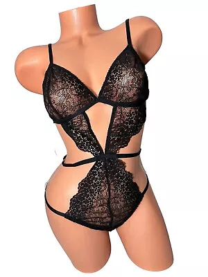 Victorias Secret Luxe Lingerie Sexy Strappy Black Lace Teddy Medium • $12.76