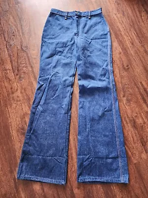 Vintage Wrangler High Waist Denim Dark Blue Jeans Women's Bell Bottom Size 13/14 • $100