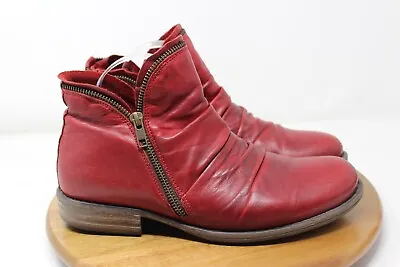 Miz Mooz  Boots Womens 11 Red Leather Luna Ruched Ankles Exposed Side Zipper • $48.97