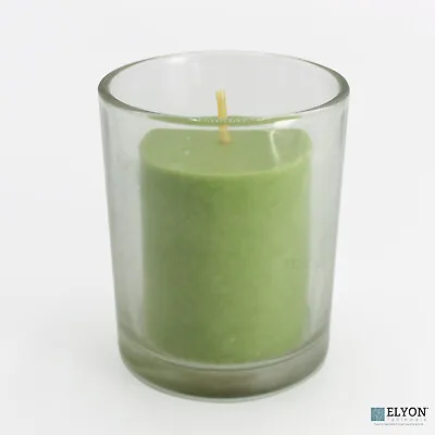 18 Green Colored Unscented Wax Votive Candle In Glass Holder 24 Hours Burn Time • $31.40