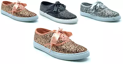 $16.95 • Buy New Womens Sequin Glitter Lace Up Sneaker Fashion Shoes Comfort Ribbon Lace 