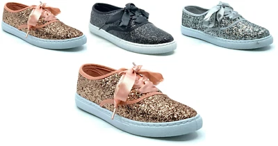 $16.95 • Buy New Womens Sequin Glitter Lace Up Sneaker Fashion Shoes Comfort Ribbon Lace 