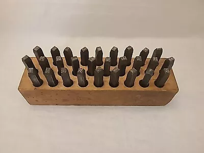 Vintage YOUNG BROS 3/16” METAL STEEL DIE LETTER STAMPS 28 Piece COMPLETE SET • $39.99