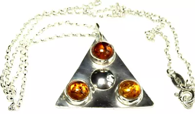 Exquisite  Sterling Silver Mount & Amber Cabochons Triangular Pendant Nlace.   • £53