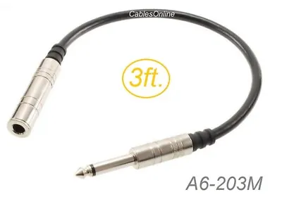 3ft Premium 1/4 Inch 6.3mm TS Female To Male Mono Audio Extension Cable • $17.49