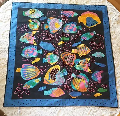 £163.71 • Buy Ken Done Vintage Rare Black Topical Fish Print Square Scarf 80s? Collectable 