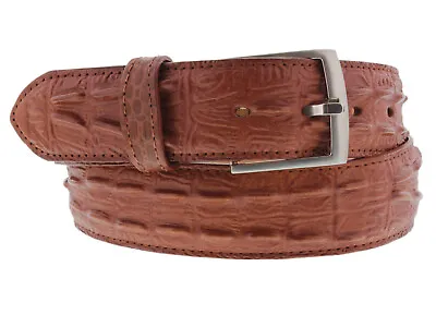 Mens Crocodile Tail Belt Print Leather Western Cognac Buckle Cinto Rancho • $34.99