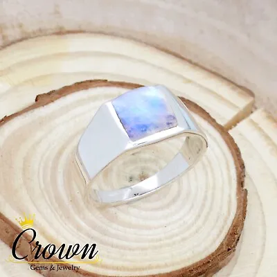 Rainbow Moonstone Square Cut 925 Sterling Silver Men's Ring Jewelry -Size US6-14 • $24.99