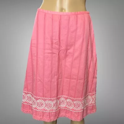 Sigrid Olsen A-Line Long Skirt Size 2 Pink White High Rise 100% Cotton Lined • $18