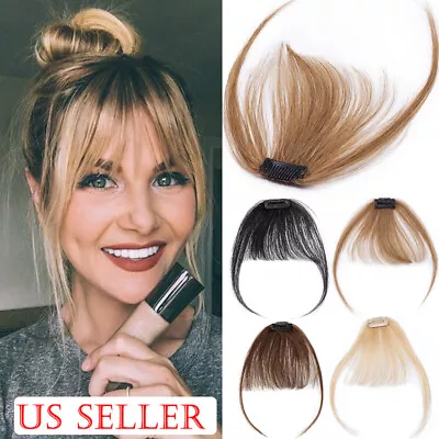 $10.46 • Buy Cheap 100% Real Remy Human Hair Extensions Clip In Air Bangs Thin Wispy Fringe T