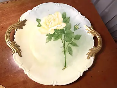 Hand Painted Hutschenreuther  German Cabinet Plate Yellow Rose  Artist Signed • £46.55