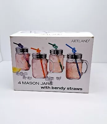 4 Mason Jars With Bendy Straws By Artland • $13.99