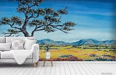 3D Tree Mountain Grassland Sky Self-adhesive Removeable Wallpaper Wall Mural1 • $44.99