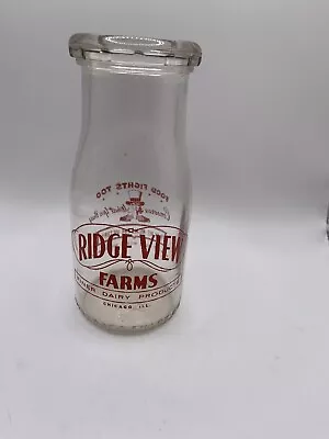 Ridge View Farms Half Pint Milk Bottle Chicago Illinois IL WW2 • $15