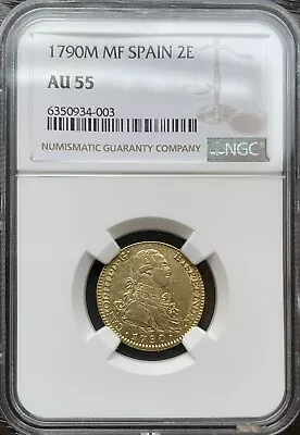 Spain Gold 2 Escudos 1790 M-MF NGC-AU55 • $1250