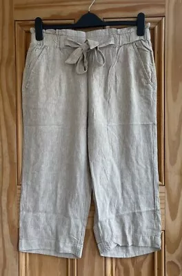 Ladies Ex George NEW Beige Elasticated Linen Tie Front Crop Trousers Size 8 - 24 • £11.99