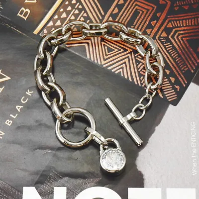 NWOT Michael Kors CZ Padlock Chain Link Toggle Bracelet Silver Tone • $49.99