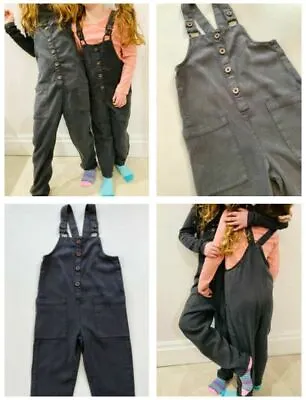£9.09 • Buy Girls Playsuit Charcoal Black Button Dungarees 3 To 12 Yrs Rrp £28 High St Brand