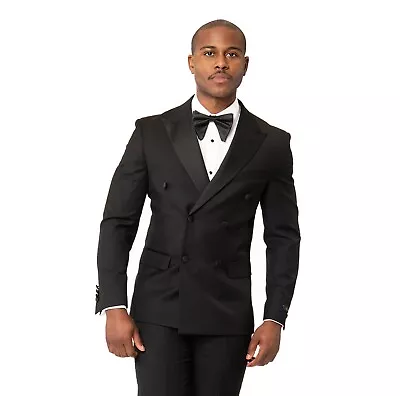 Black Tuxedo Slim Fit Double Breasted 2 Button Peak Lapel Dinner Jacket AZARMAN • $89